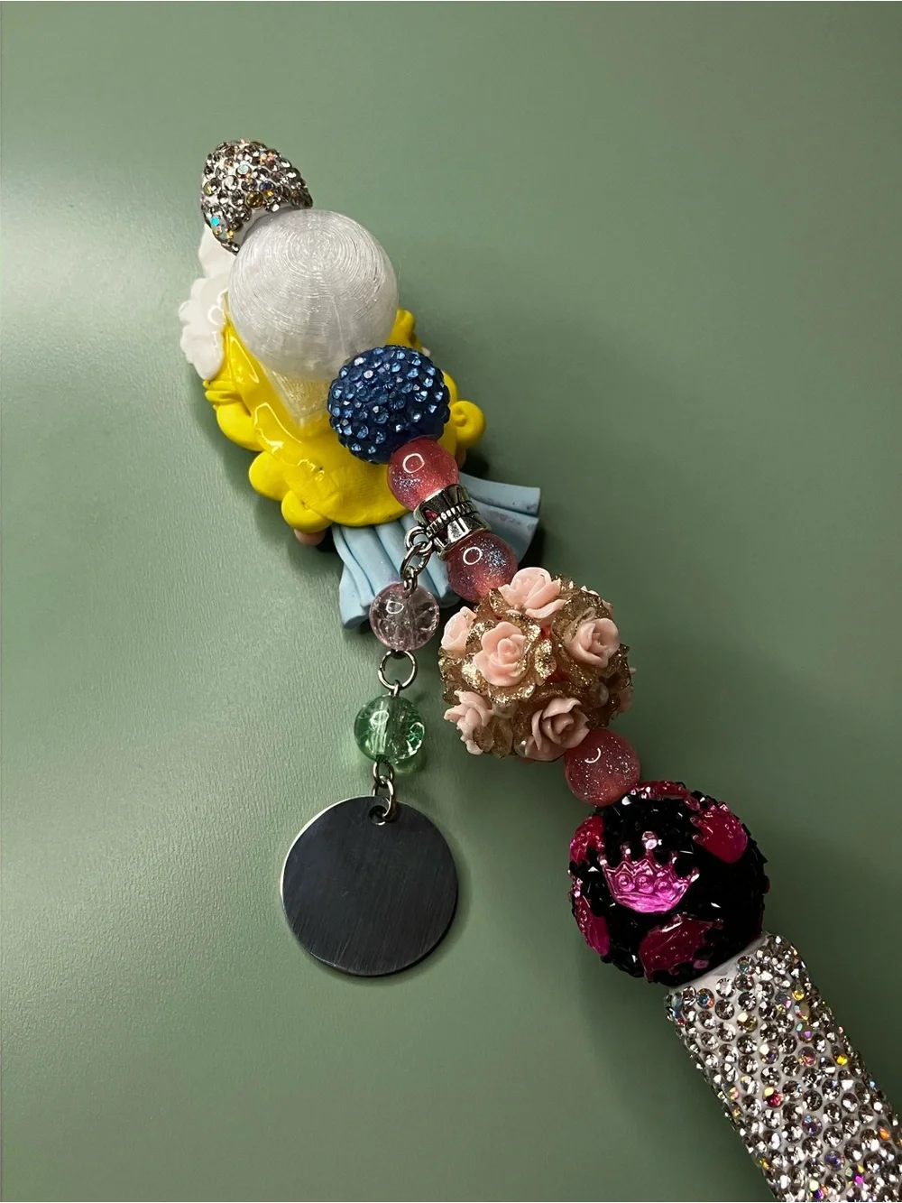 Glinda Clay Doll with Wicked Charm Rhinestone Handmade Beaded Pen
